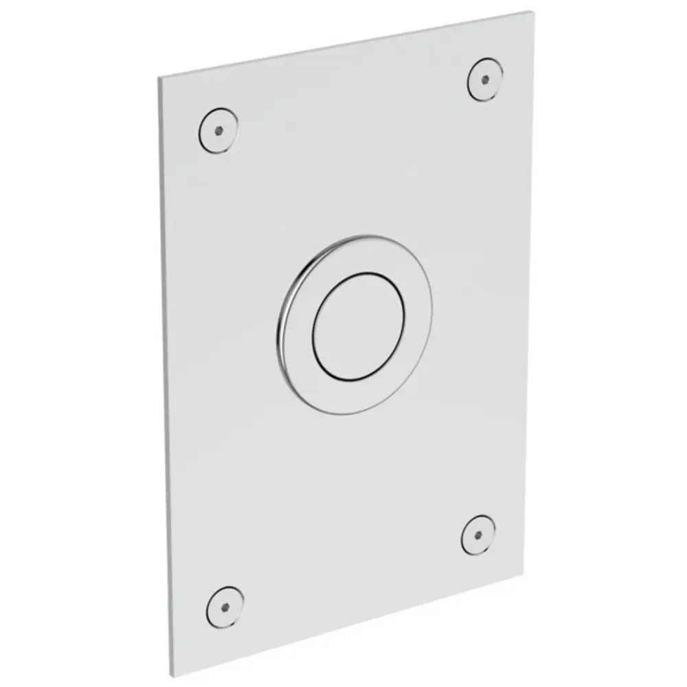 Betätigungsplatte von Ideal Standard, quadratisch, mit zentralem Betätigungshebel und mehreren Montageschrauben, in einem schlichten Design für Urinalanwendungen.